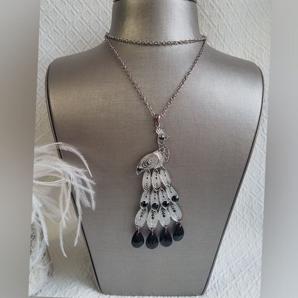 Peacock silver and copper necklace